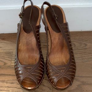Nine West | Open Toe Pumps Brown Leather sz 10